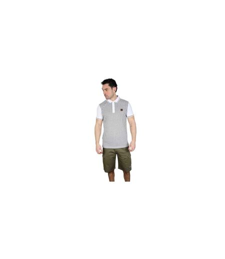 Mens Houndstooth Polo Shirt White Iron Silver Lambretta
