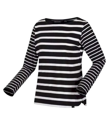 Regatta Womens/Ladies Farida Striped Long-Sleeved T-Shirt (Black/Snow White) - UTRG8449