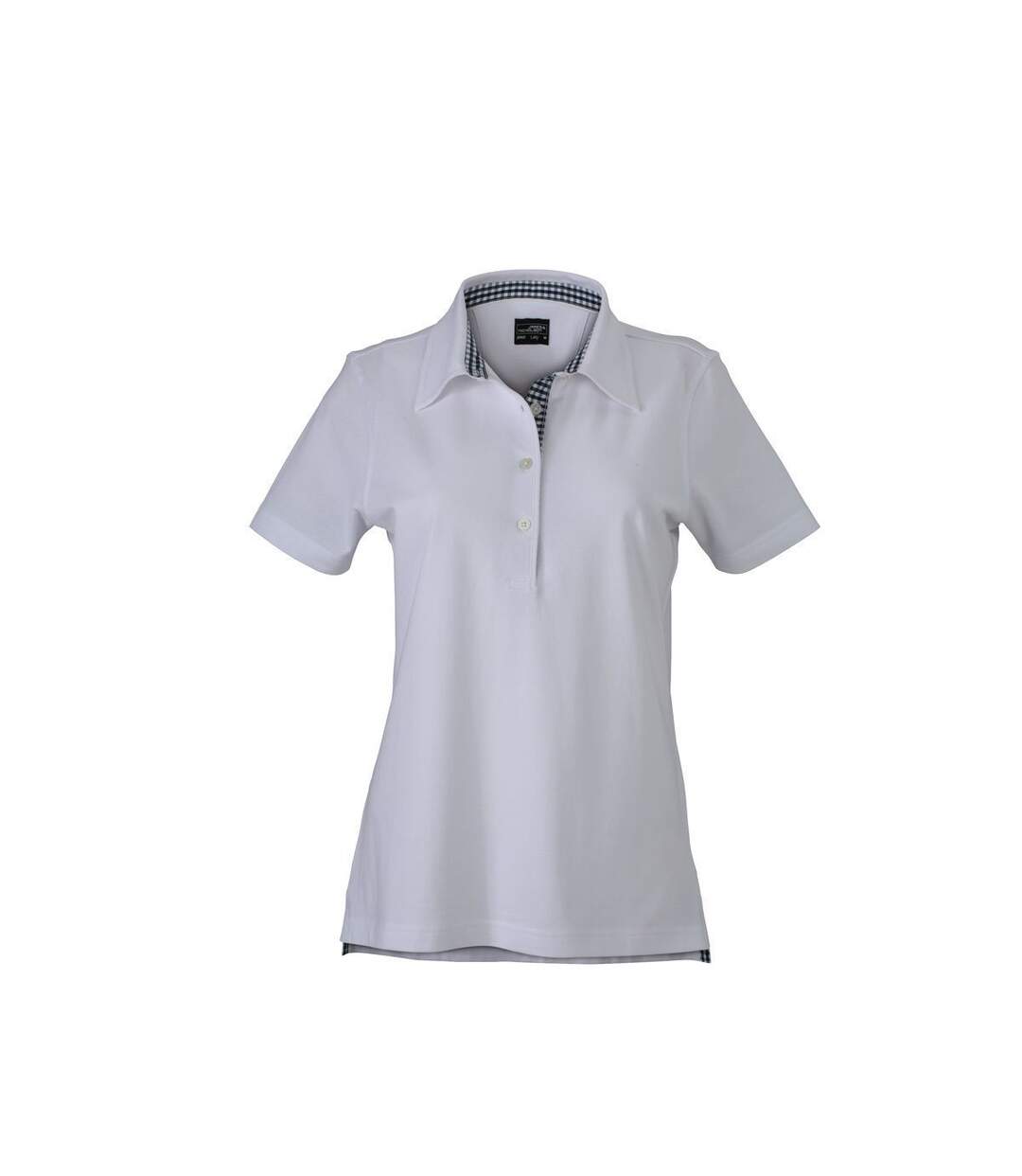 Polo inserts vichy FEMME JN969 - blanc col marine-blanc