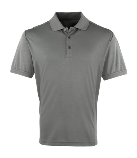 Premier Mens Coolchecker Pique Short Sleeve Polo T-Shirt (Dark Gray)