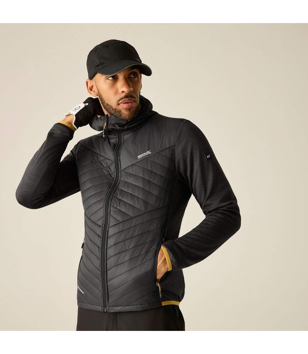 Veste Hybride Chinée À Capuche Andreson Homme Noir Jaune Sombre Regatta-1