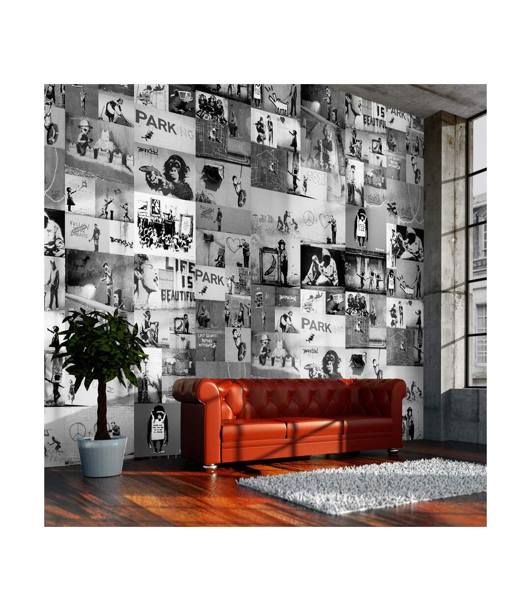 Papier Peint Banksy Grey Collage 50x1000cm-1