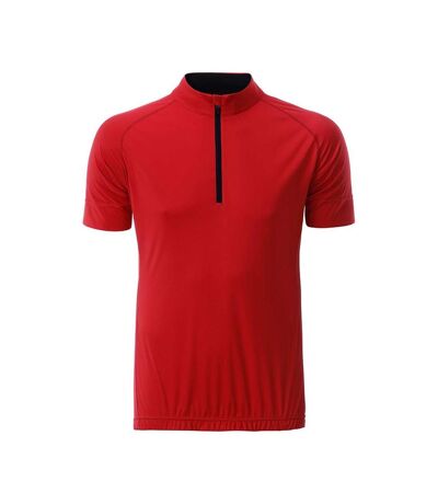 James and Nicholson Mens Half Zip Bike T-Shirt (Rouge tomate/noir) - UTFU164