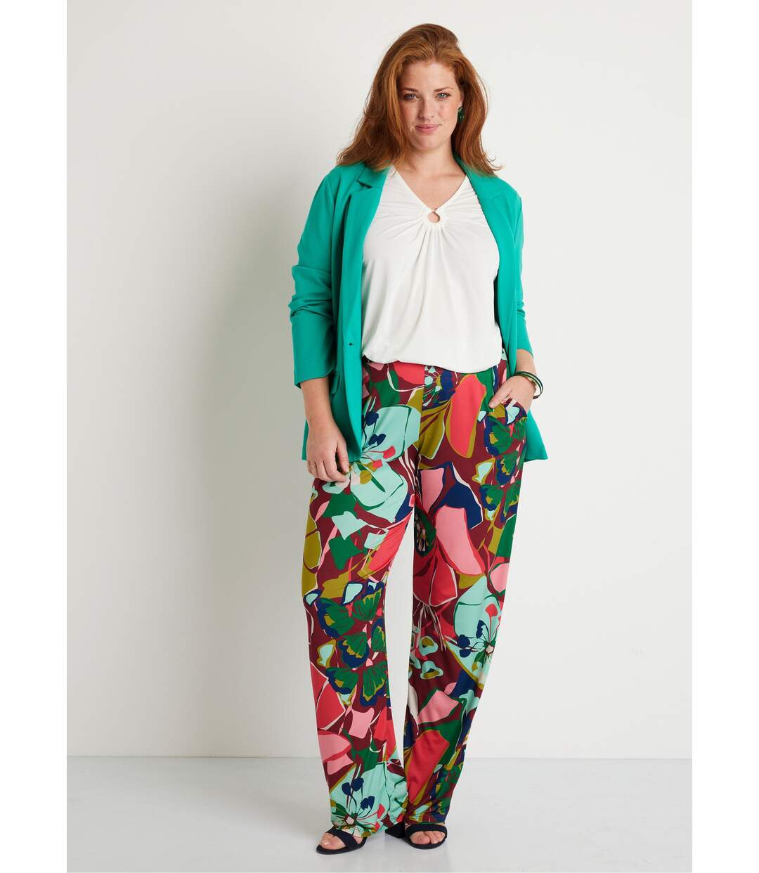 Pantalon large taille semi-élastiquée-3