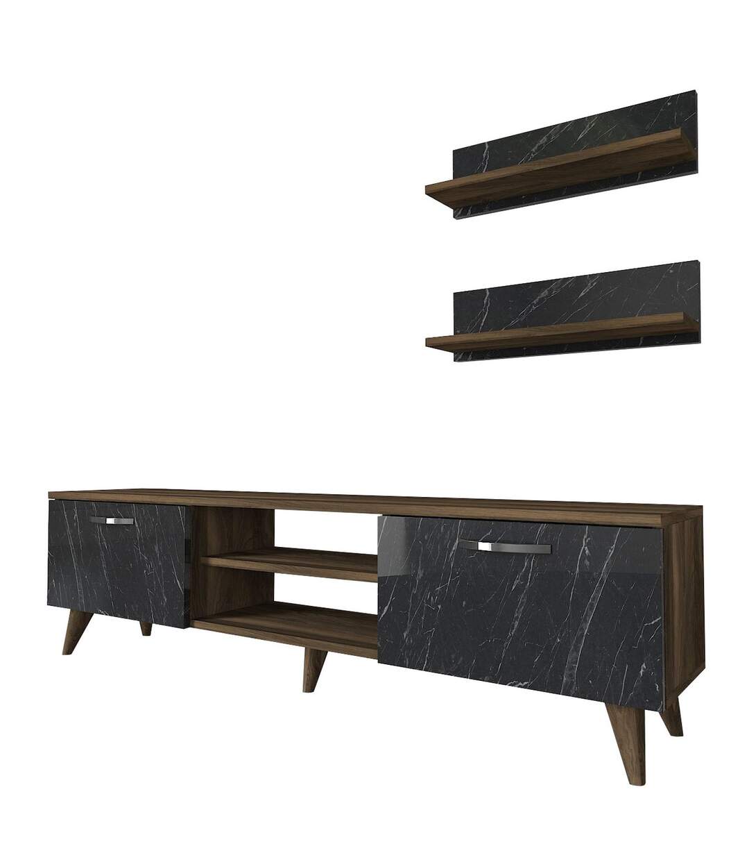 Meuble TV design marbré Ayden - L. 150 x H. 40 cm - Marron noix-1