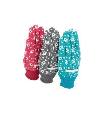 Town & Country Womens/Ladies Gardening Gloves (Pack of 3) (Teal/Gray/Red) (One Size)