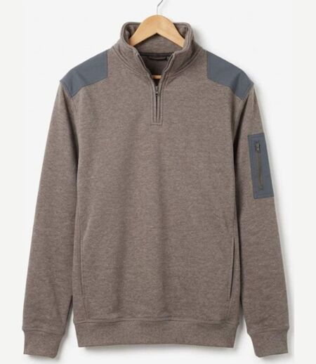 CHALLENGER PRODIGE3 — Sweat molleton col camionneur taupe chiné : chaleur et style technique