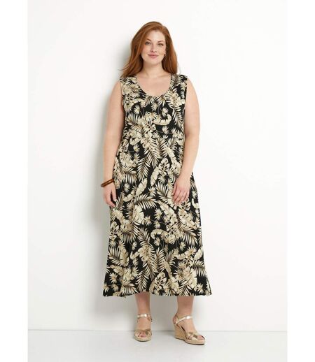Robe longue sans manches évasée imprimé feuillage