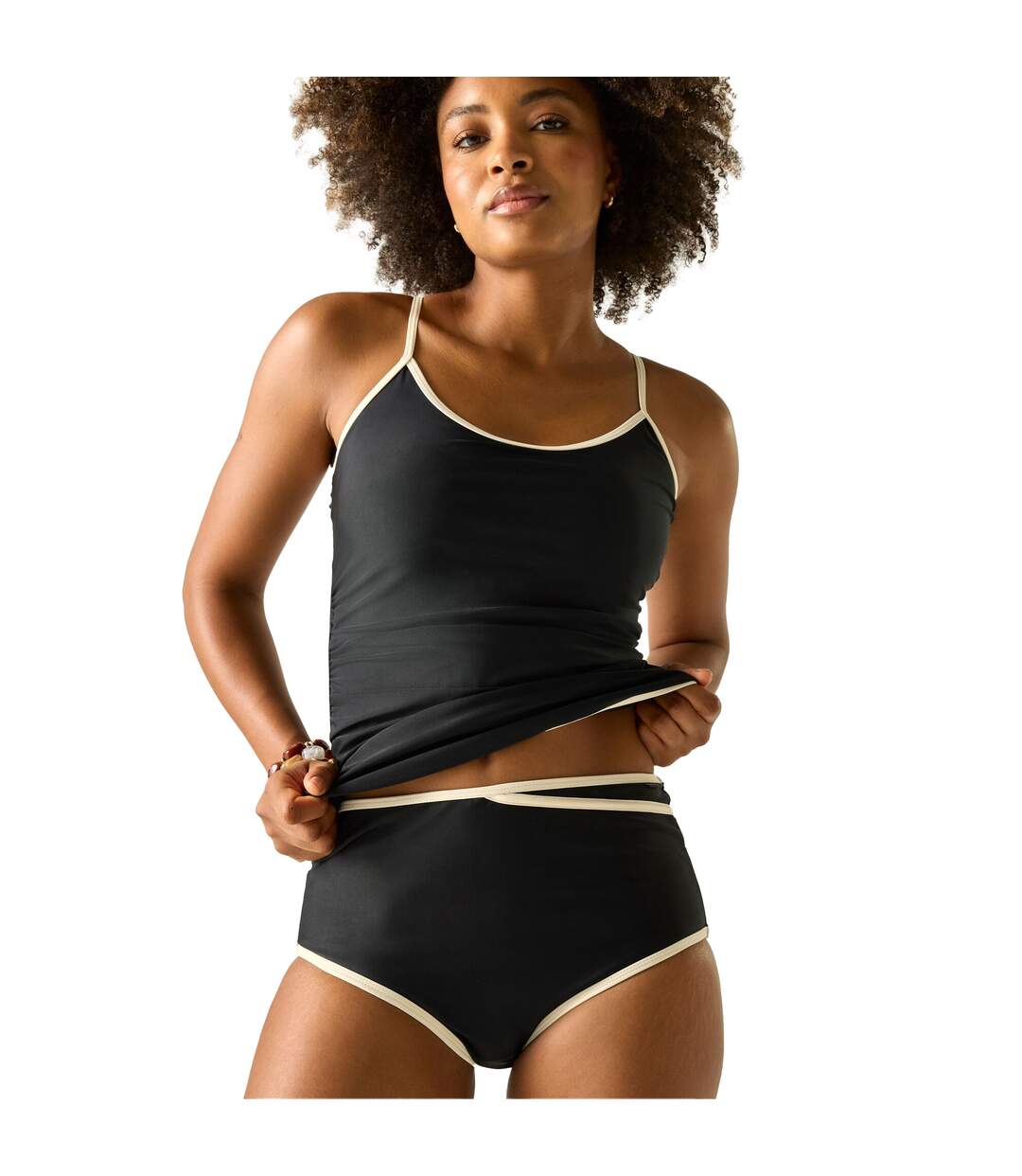 Bas De Maillot De Bain Extensible À Taille Haute Effet Gainant Motif/style Bord Contrasté Kyra Femme Noir Regatta-1