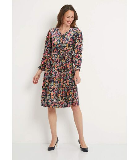 Robe courte velours ras fleuri col V évasée