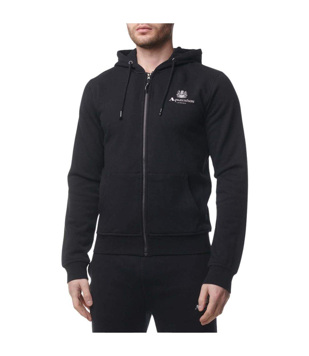 Mens Active Small Logo Full Zip Hoodie Black Aquascutum-1