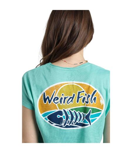 Womens/ladies seashore graphic slub t-shirt aqua blue Weird Fish