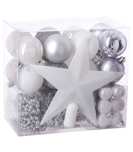 Kit Décoration pour sapin de Noël - 44 Pièces - Blanc et gris
