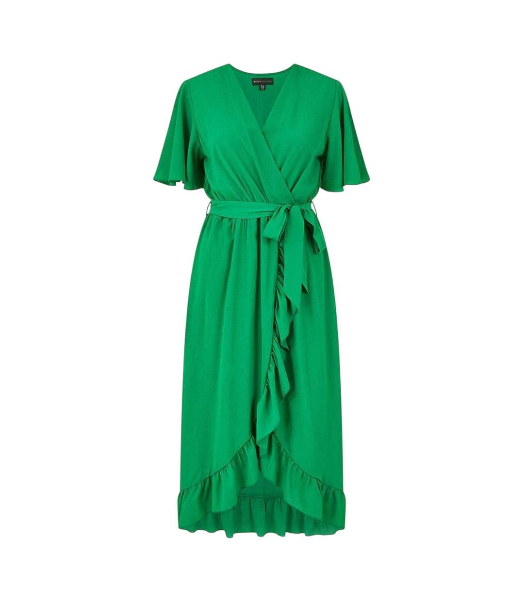 Womens/ladies Flutter Wrap Dress Bright Green Mela London-2