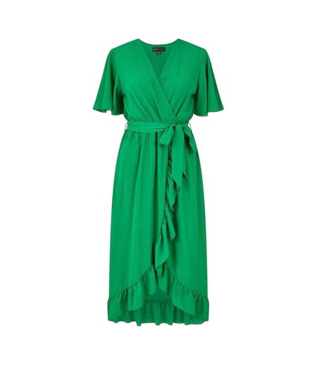 Womens/ladies Flutter Wrap Dress Bright Green Mela London