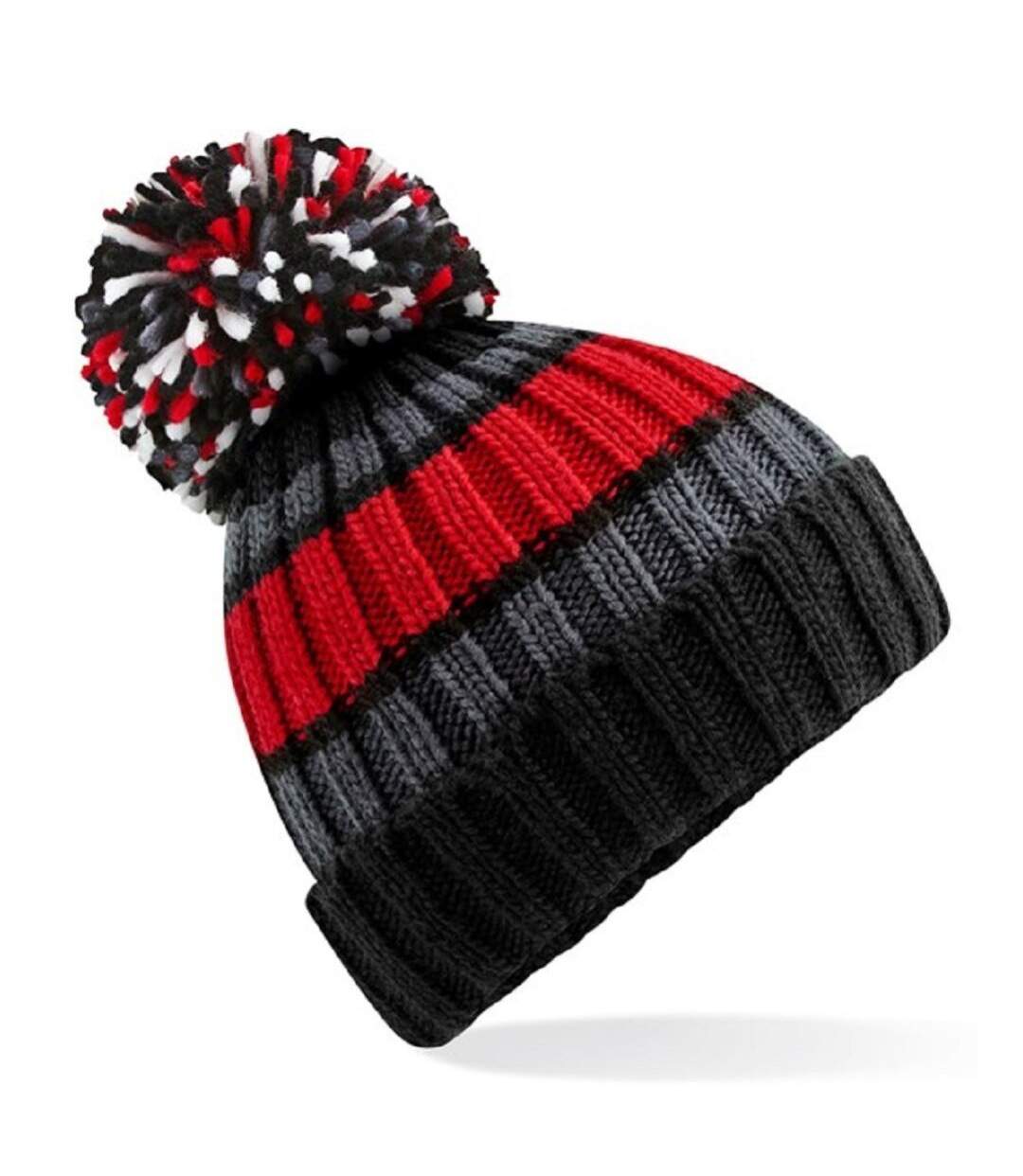 Bonnet à pompon adulte - B392 - noir et rouge-1