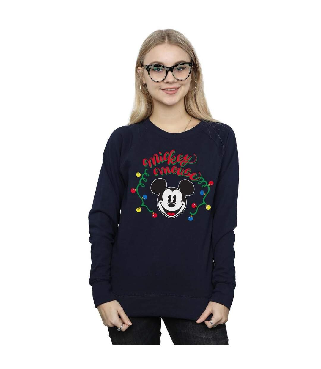 Disney Sweatshirt Womens/Ladies Mickey Mouse Christmas Light Bulbs (Bleu marine) - UTBI28657-2