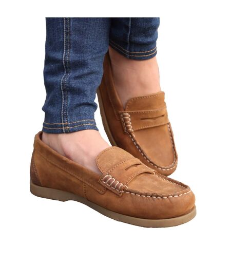 Womens/ladies Forli Leather Deck Shoes Tan Moretta