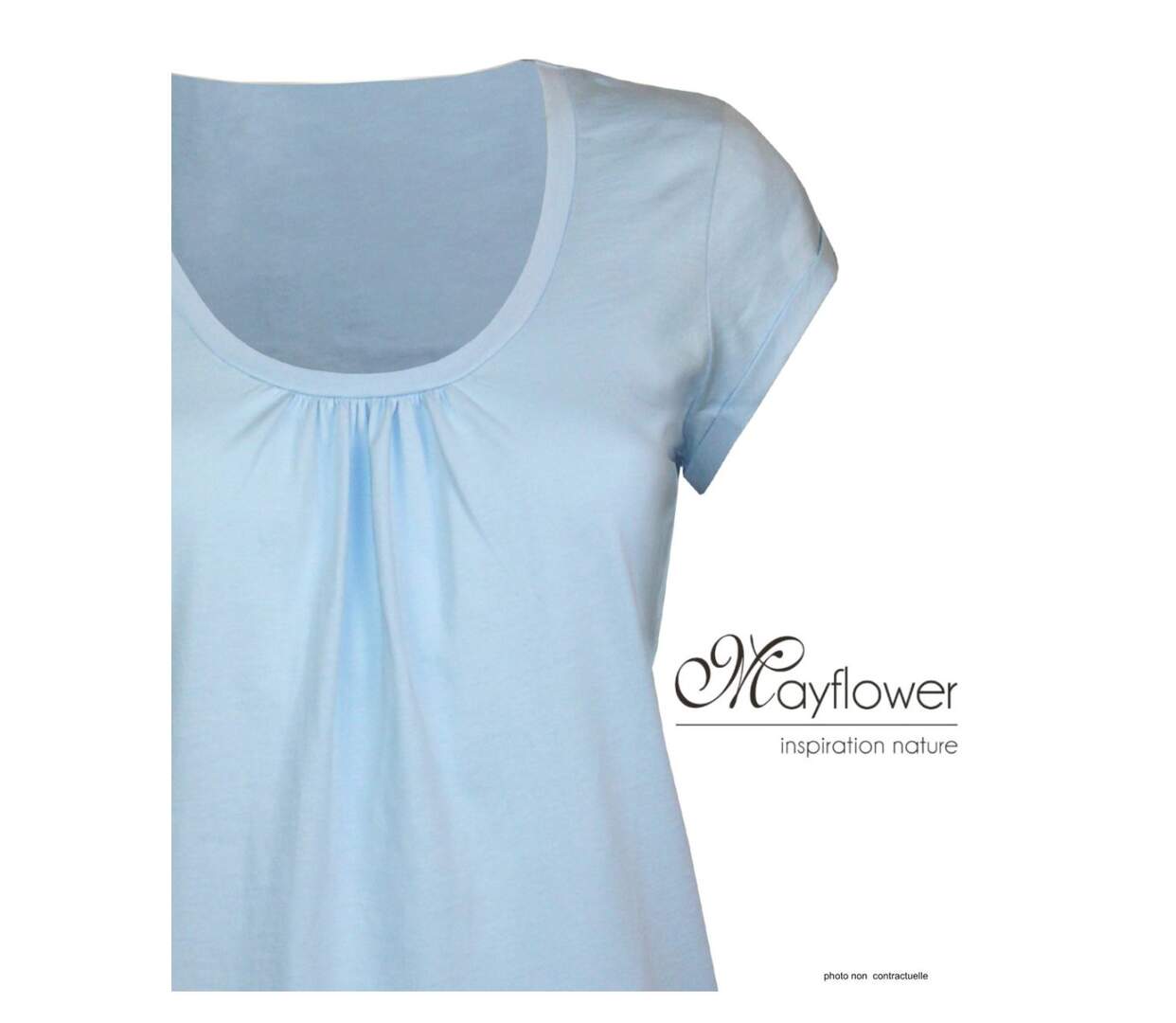 Tee-shirt Mayflower Djibouti3 en coton bio : la douceur du bleu clair et des fronces féminines-4