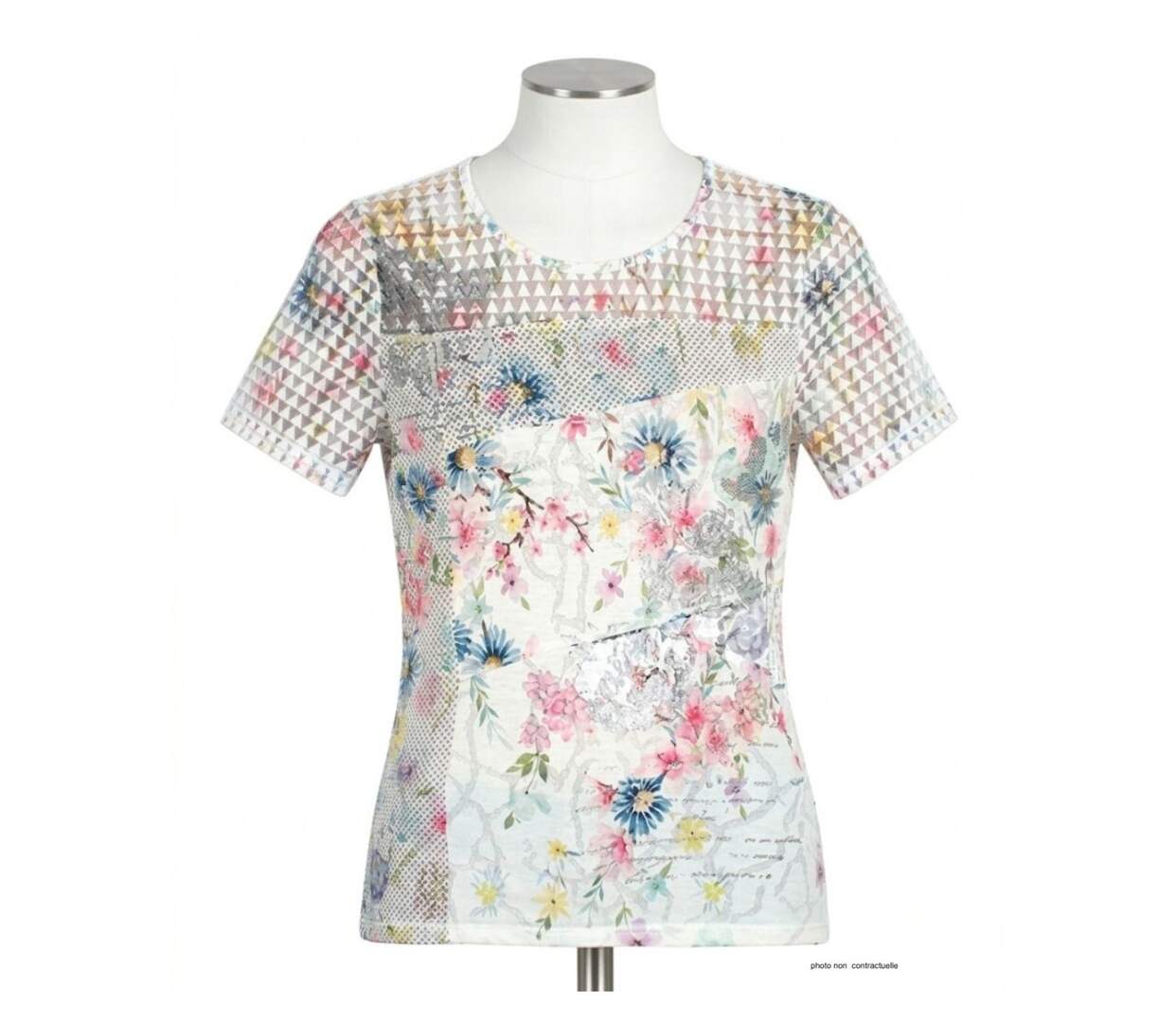 Tee-shirt MAYFLOWER BAG15117A fleuri : l'élégance du voile et de la transparence-3