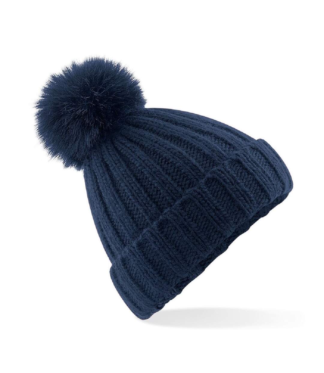 Bonnet à pompon en maille épaisse - Adulte - B413 - bleu marine