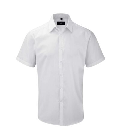 Russell Collection Mens Herringbone Short-Sleeved Shirt (White)