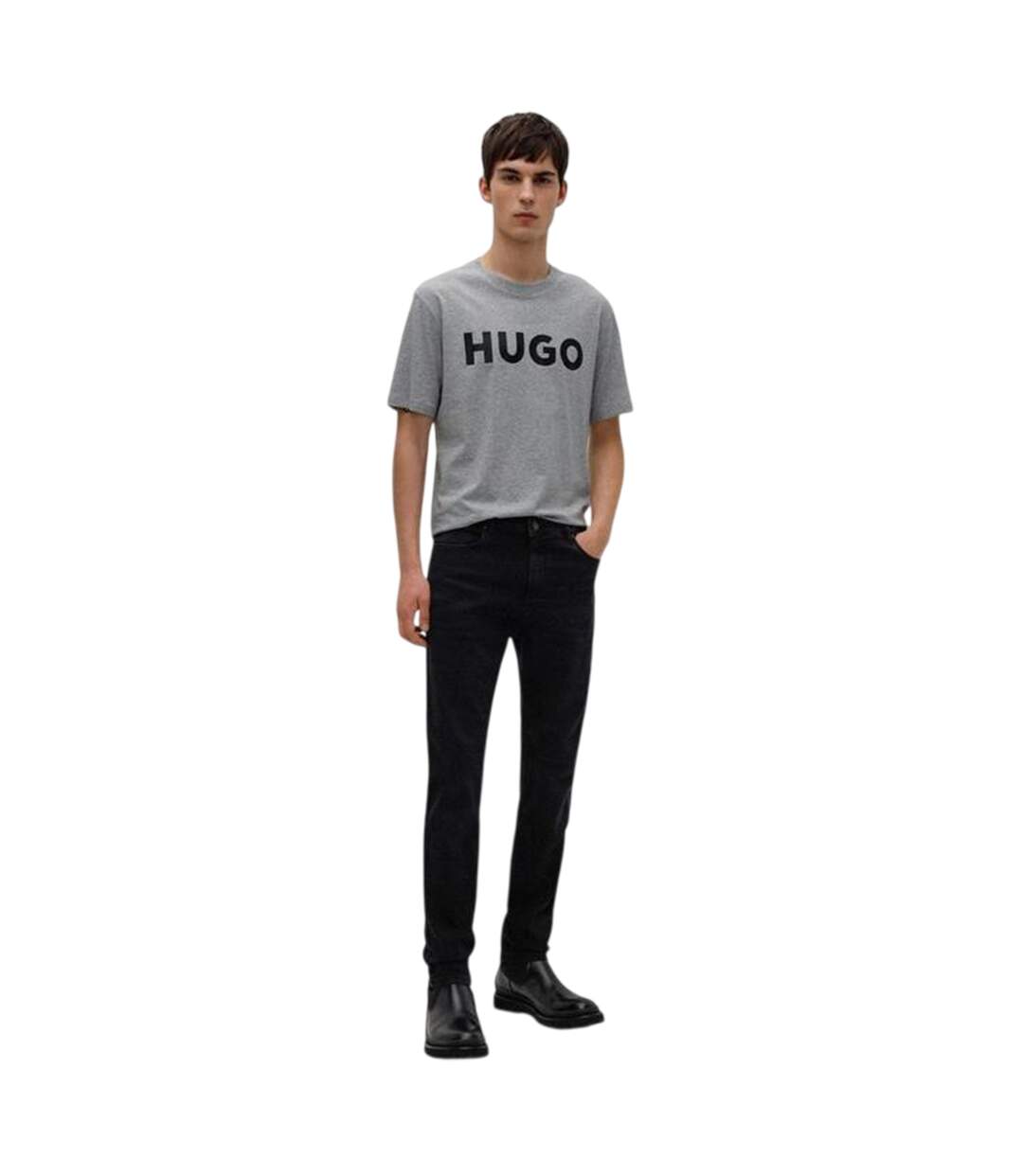 T-shirt Motif/style Logo Contrasté Dulivio Homme Gris Noir Hugo-4