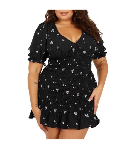 Robe Courte Manches Bouffantes Femme Noir Blanc Brave Soul
