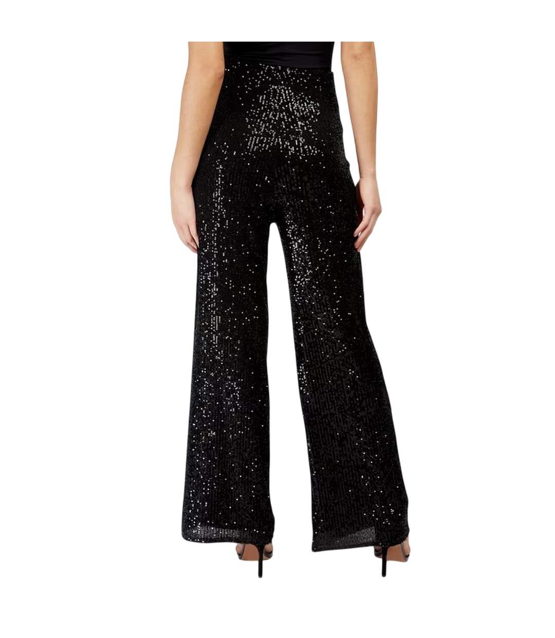 Womens/ladies Synthetic Leather Sequin Party Trousers Black Little Mistress-3
