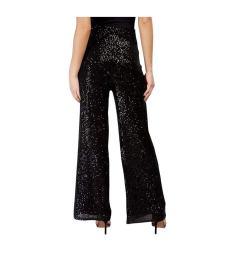 Womens/ladies Synthetic Leather Sequin Party Trousers Black Little Mistress