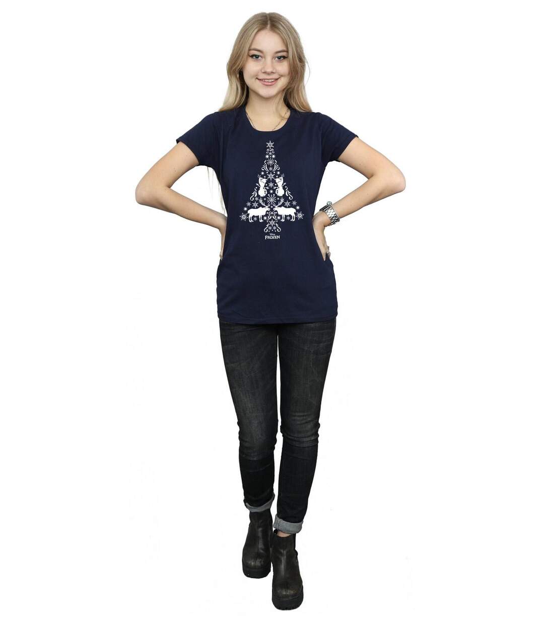 Disney Femme/Les femmes - T-shirt en coton avec arbre de Noël Frozen (Bleu marine) - UTBI21924-4