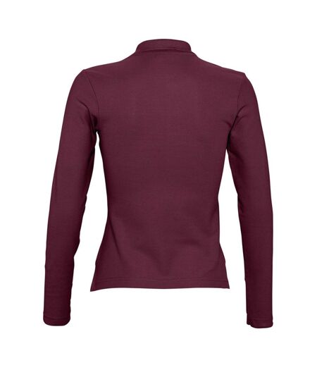 SOLS Womens/Ladies Podium Long Sleeve Pique Cotton Polo Shirt (Burgundy) - UTPC330