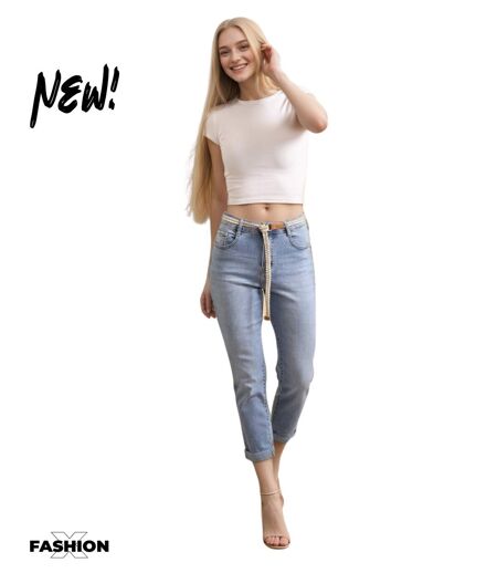 Jean femme Jeans Mom Fit Taille haute - Couleur bleu