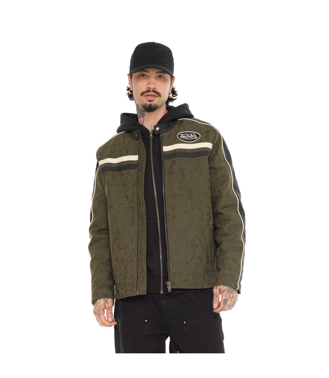 Veste motard doublée homme en simili Leroy Vondutch-1