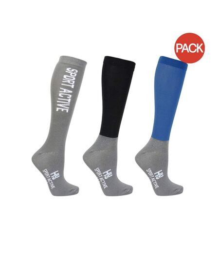 Pack of 3  Unisex adult high riding socks  jewel blue/pencil point grey/black Hy Sport Active