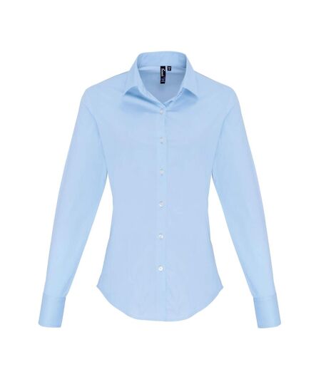 Premier Womens/Ladies Stretch Fit Poplin Long Sleeve Blouse (Pale Blue) - UTRW6588