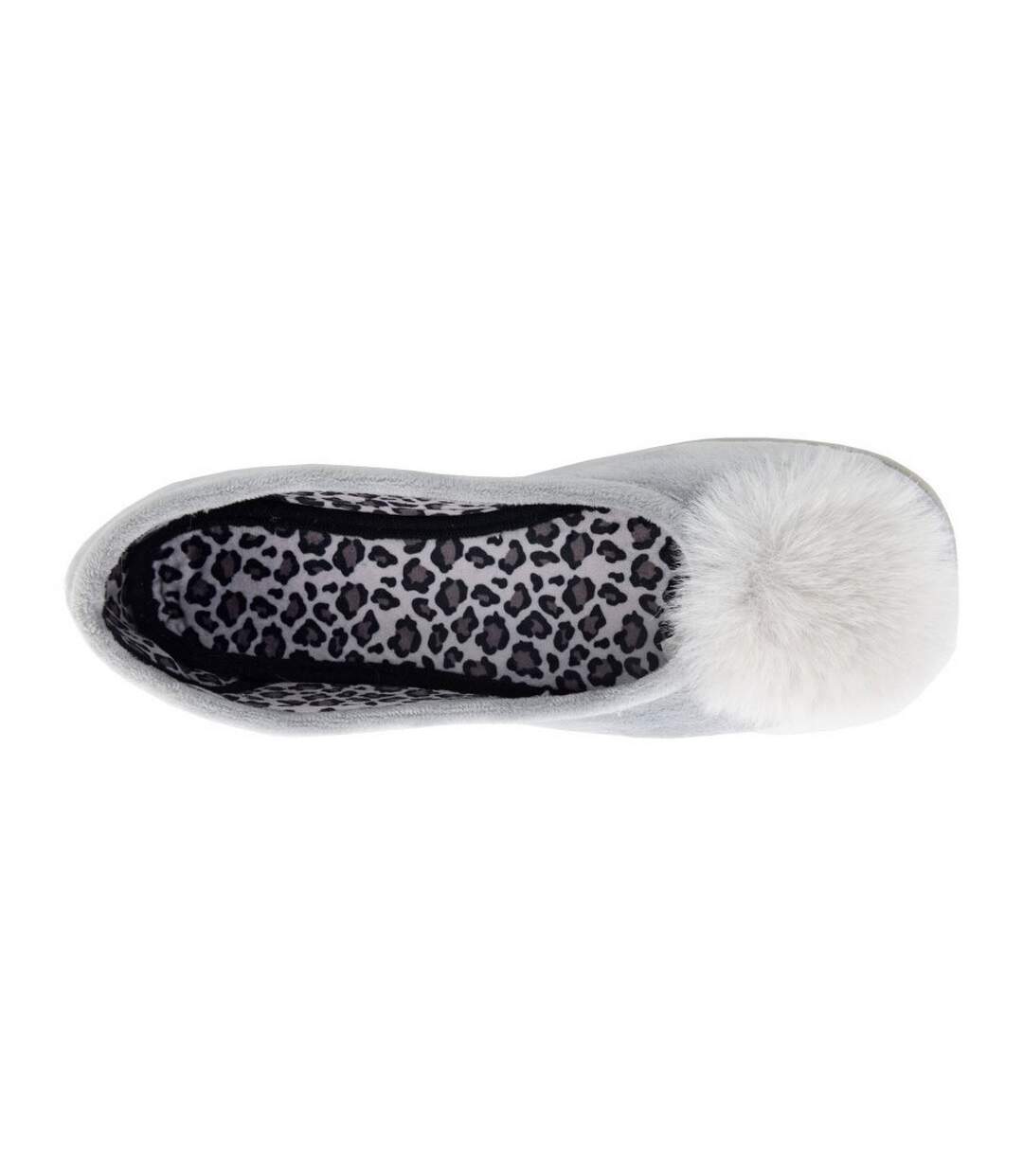 Womens/ladies Julie Pom Pom Slippers Grey Sleepers-2