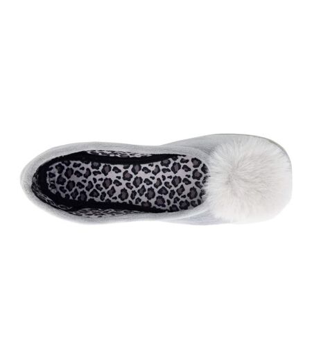 Womens/ladies Julie Pom Pom Slippers Grey Sleepers