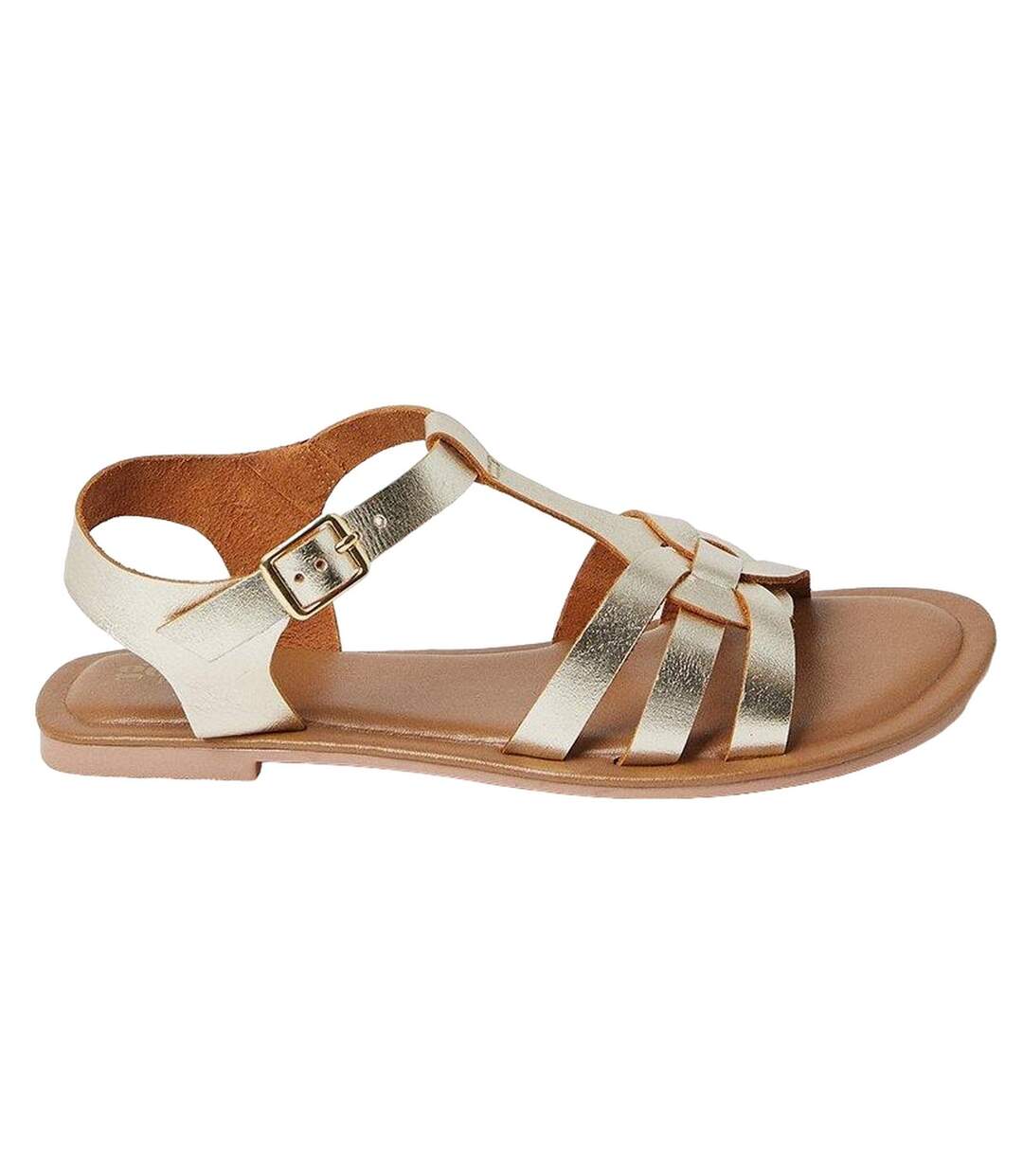 Womens/ladies magali comfort leather wide sandals gold Good For The Sole-2