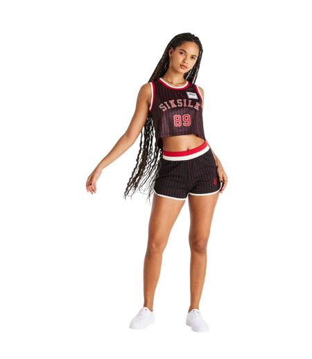 Womens/ladies Cropped Basketball Vest Top Black Red SikSilk