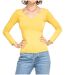 Tee shirt femme manches longues - Top col en V couleur jaune