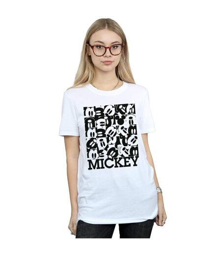 Disney T-shirt boyfriend en coton quadrillé Mickey Mouse Femme/Ladies (Blanc) - UTBI35824