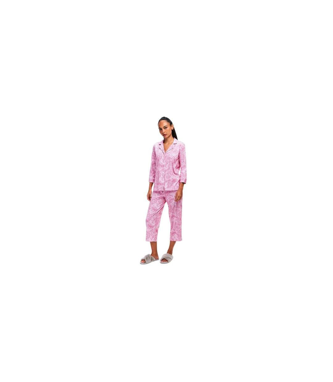 Ensemble De Pyjama Long Manches ¾ Motif/style Cachemire Femme Rose Ralph Lauren-1