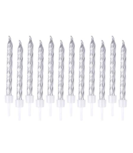 Lot de 12 Bougies d'Anniversaire Métalliques 6cm Argent