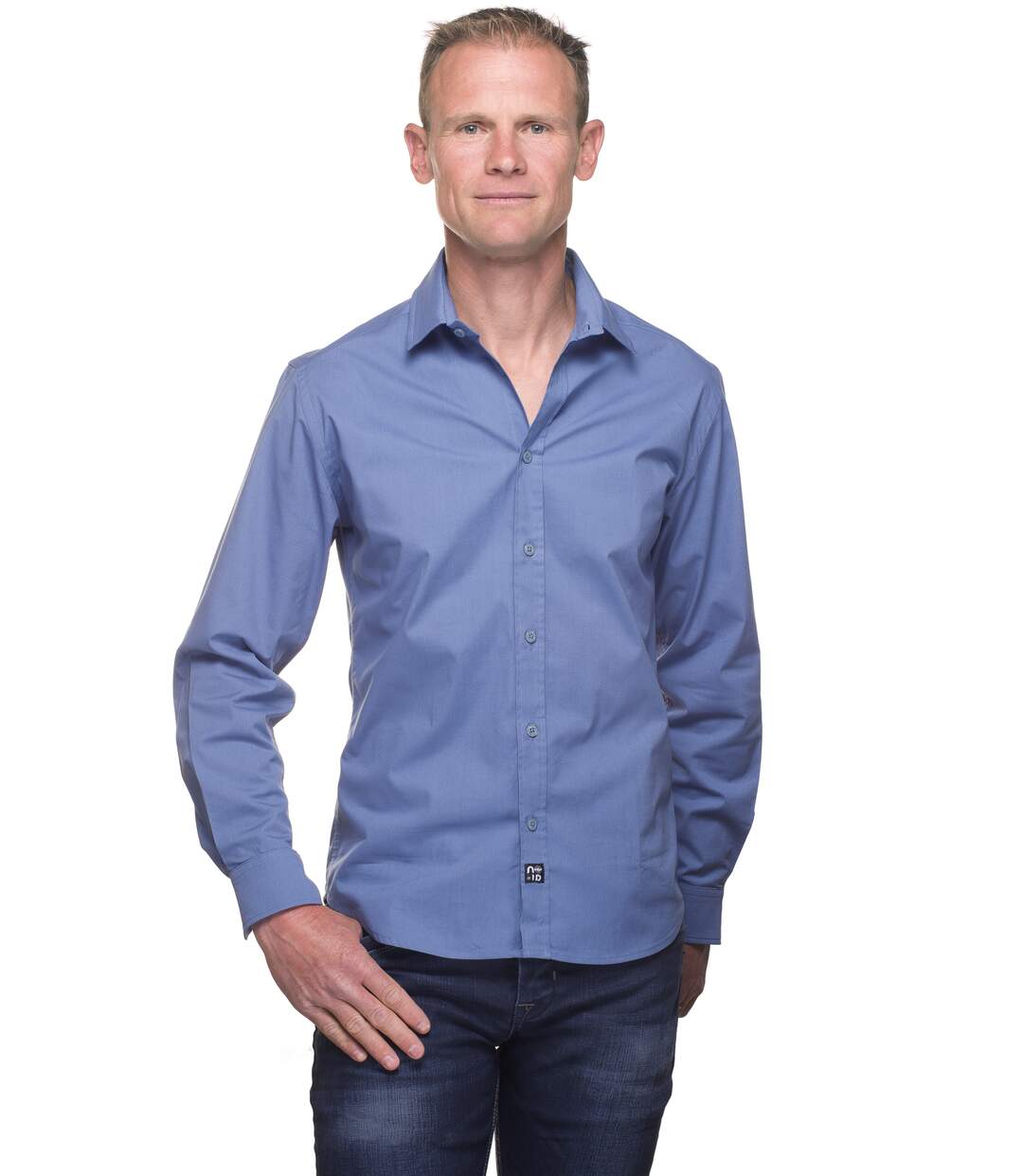 Chemise Slim en Coton Stretch Unie Bleu Indigo