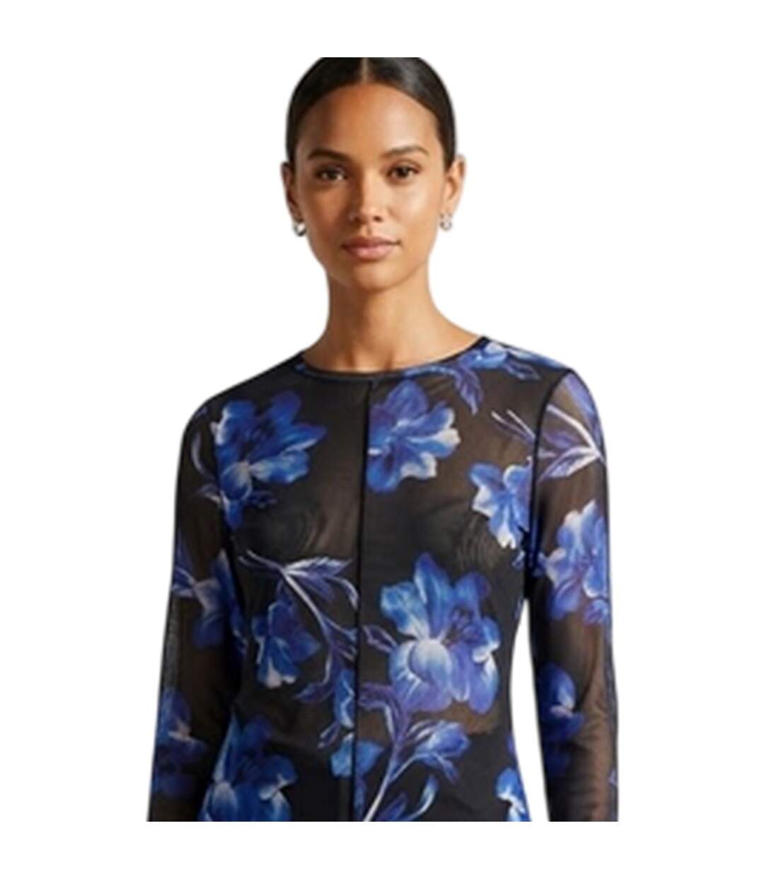 Womens/ladies Floral Sheer T-shirt Blue Ted Baker-4