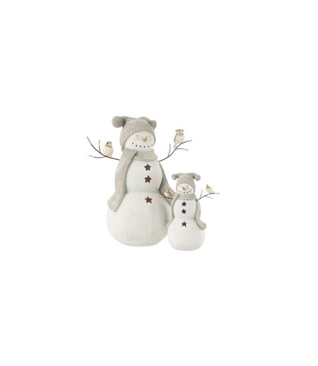 Bonhomme de Neige Déco Oiseaux 27cm Blanc