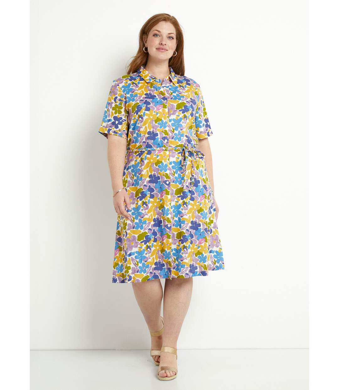 Robe-chemiser droite courte motif fleuri-1
