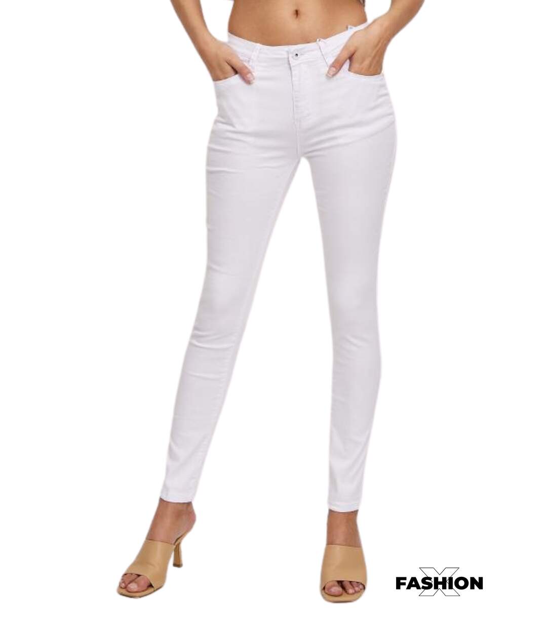 Jean femme slim fit push up blanc - Taille haute - Coton - Elasthane - Polyesther