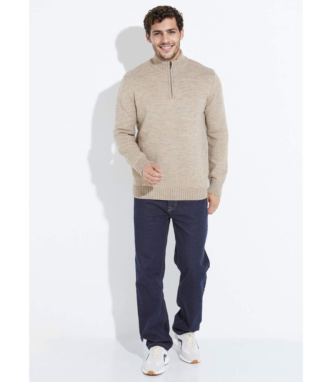 Pull col zippé chaud, laine majoritaire-3